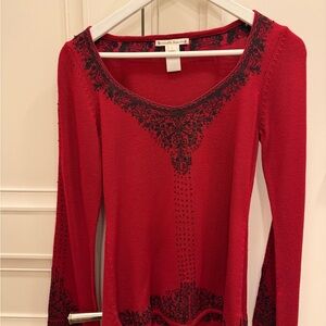 Nanette Lepore Red Top with Black Lace Accents
